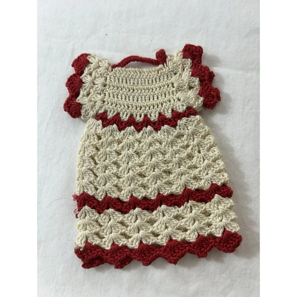Vintage Crochet White & Red Bottle Dress Trivet / Potholder – Grannycore Cottage